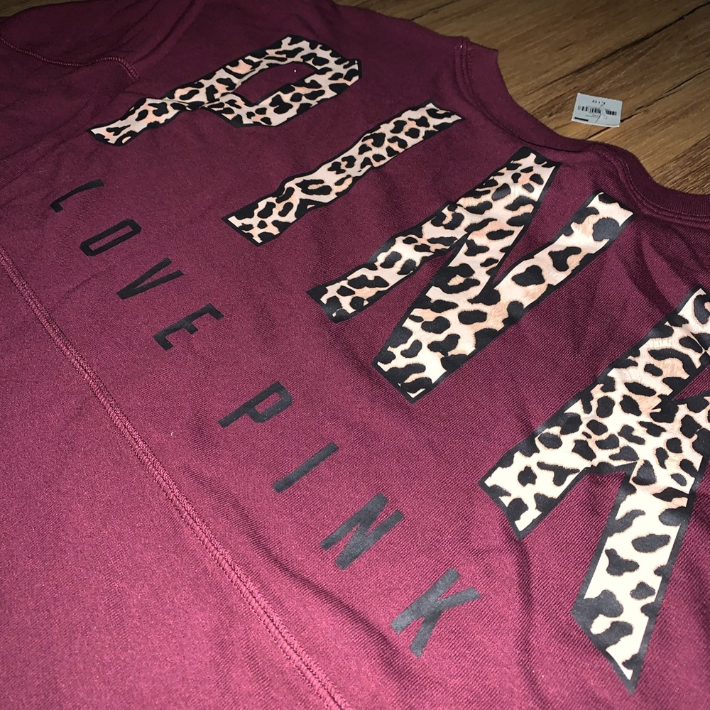 VS Pink Cheetah Varsity Crew Pullover